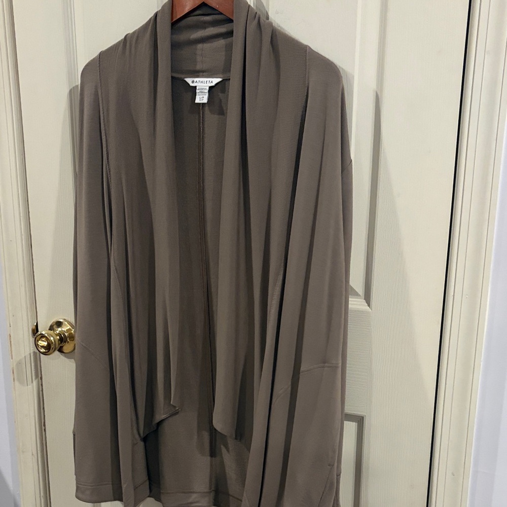 Athleta Primayama Recovery Cardigan in Mushroom